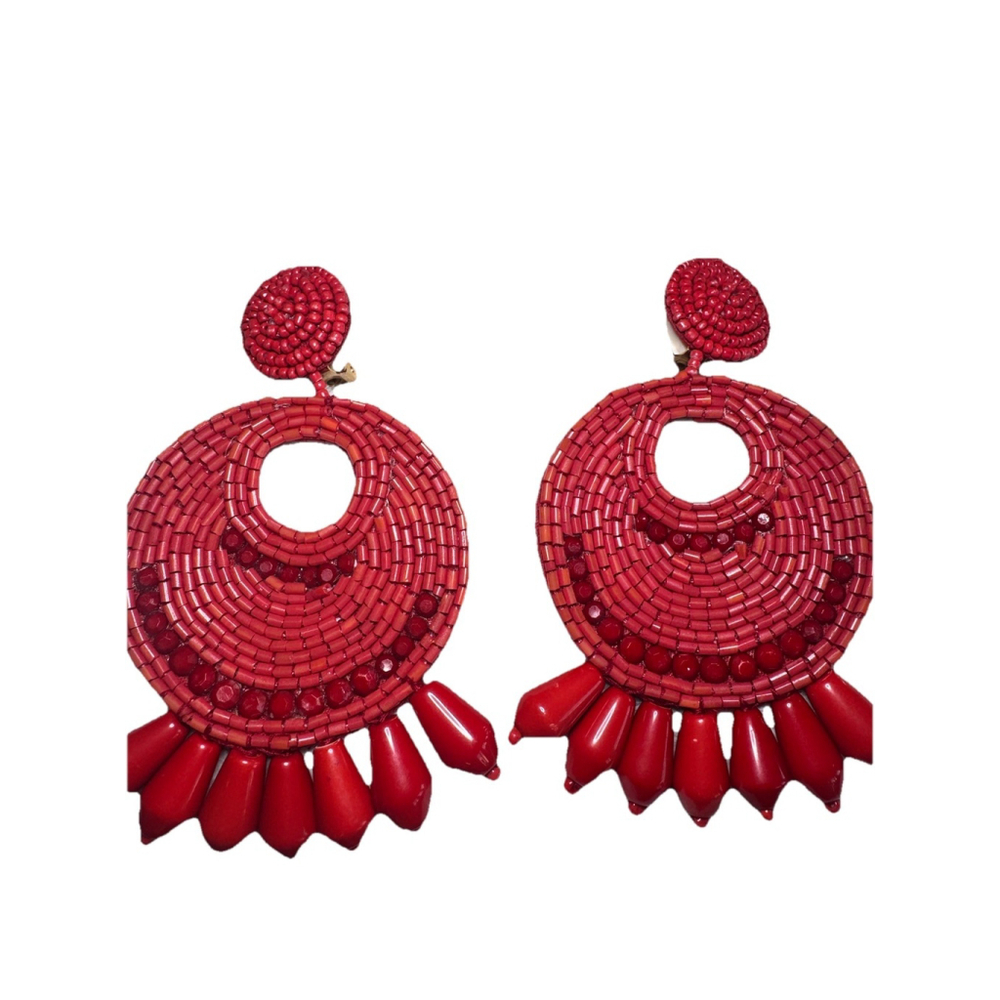 HSN KJL by Kenneth Jay Lane" Legendary Boho" Red Dangle Earrings Pierce - Picture 8 of 10